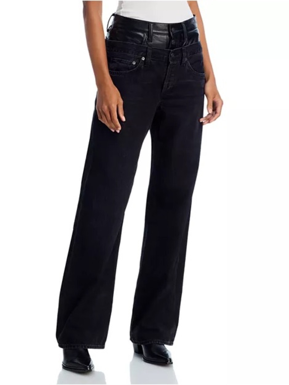 AGOLDE Elson High Rise Jeans in Detox/Raven- Leather/Denim